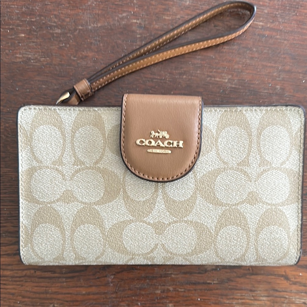 Coach Tan and Brown Signature Wristlet